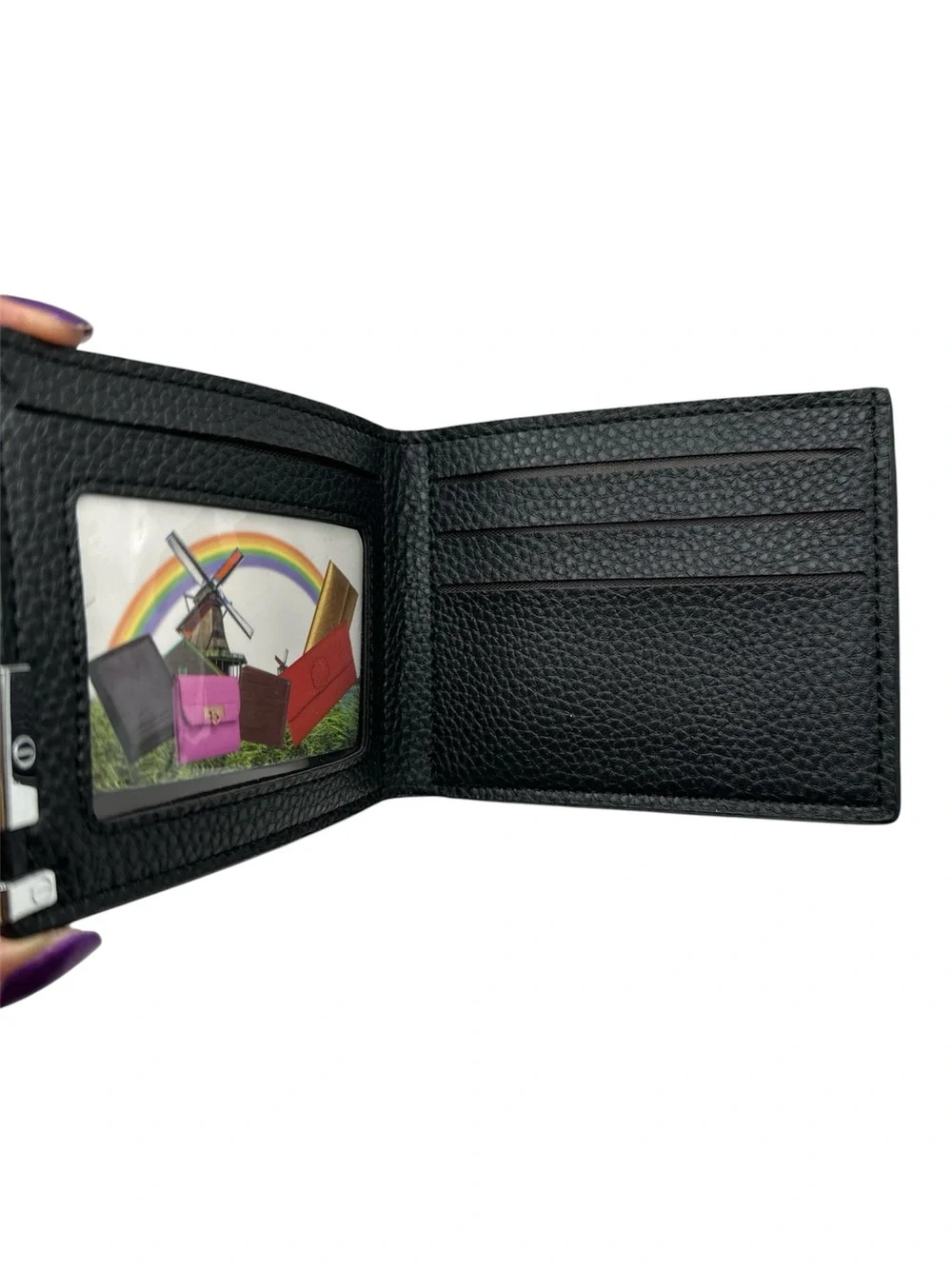 Men's Black Faux Leather Wallet with Silver Accent